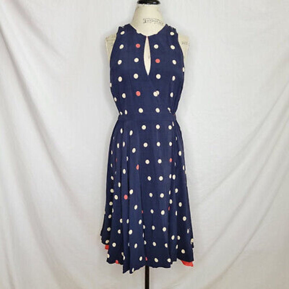Anthropologie Maple Wrap Dress Key Hole Neck Lined Navy, size 6